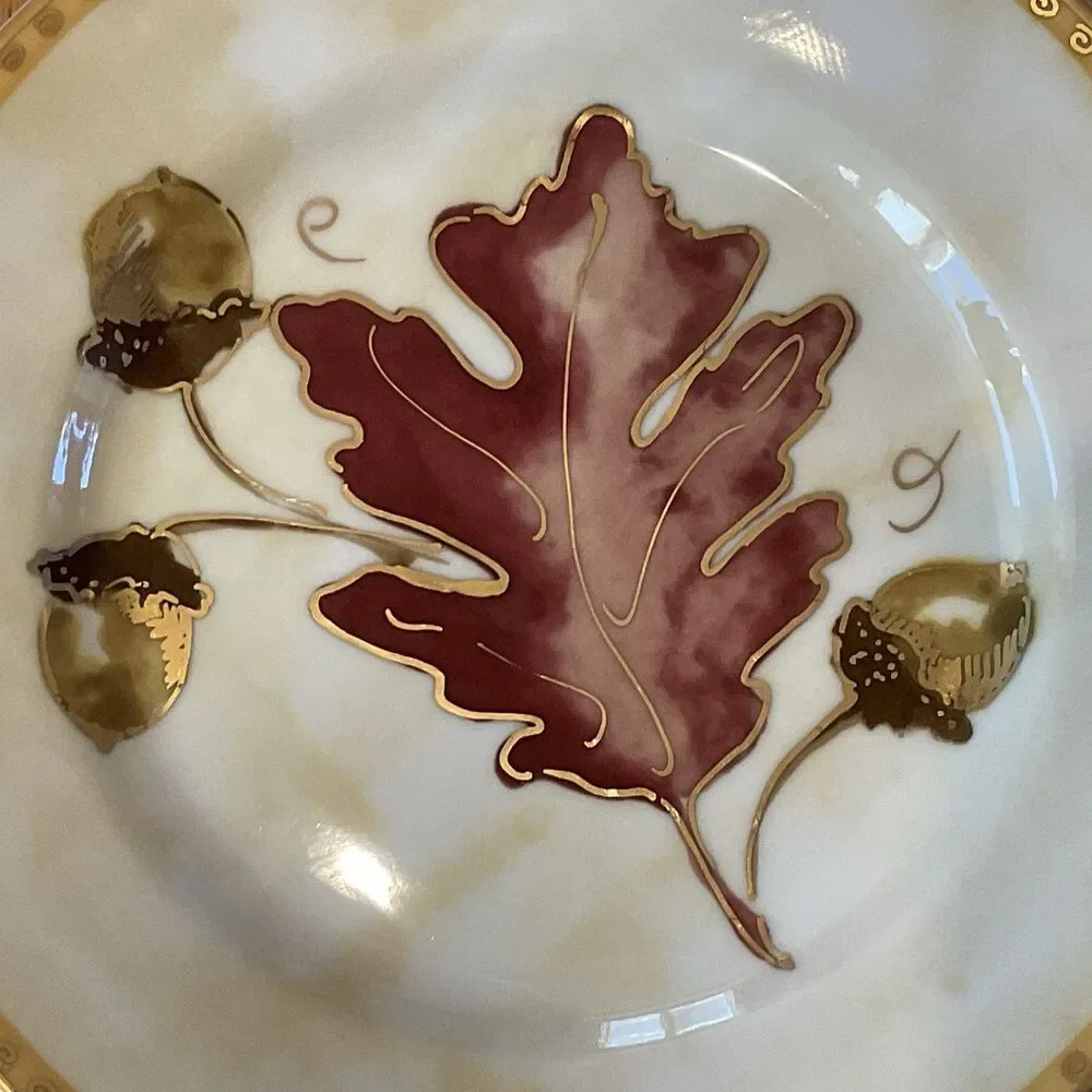 Crate & Barrel Salad Plates Autumn Fall Leaf Set Of 4 Decorative Gold Gilt